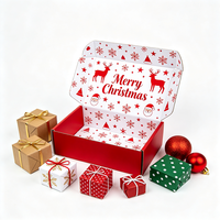 Kotak Hadiah Natal dengan Hot Foil Stamping, Kotak Kardus Bergelombang Merah Putih untuk Musim Liburan
