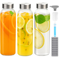 Botella de Agua de Vidrio de Borosilicato de Boca Ancha Personalizada con Tapa de Acero Inoxidable de 600ml/750ml/1000ml Reutilizable