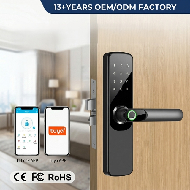Smart Home Anti-theft Tuya Wi-Fi TTlock Grade C Fingerprint Aluminum Alloy Smart Door Lock with Code for Stainless/Wood Door