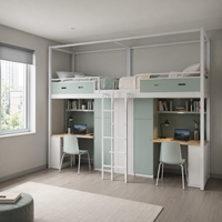 Ensemble de mobilier scolaire pour dortoir universitaire et collégial : Lit mezzanine, lit superposé robuste à cadre métallique, lit simple en métal pour adulte