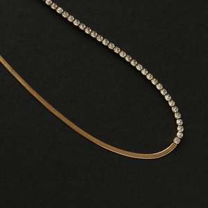 3 mm Hiphop Jewelry <b>Iced</b> <b>Out</b> Gold Plated Herringbone <b>Chain</b> White Diamond Tennis Necklace for Women - Product Image 2