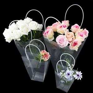 휴대용 꽃 상자 투명 PVC 꽃 꽃다발 플로리스트 장식 웨딩 축제 파티 선물 포장 가방 용품