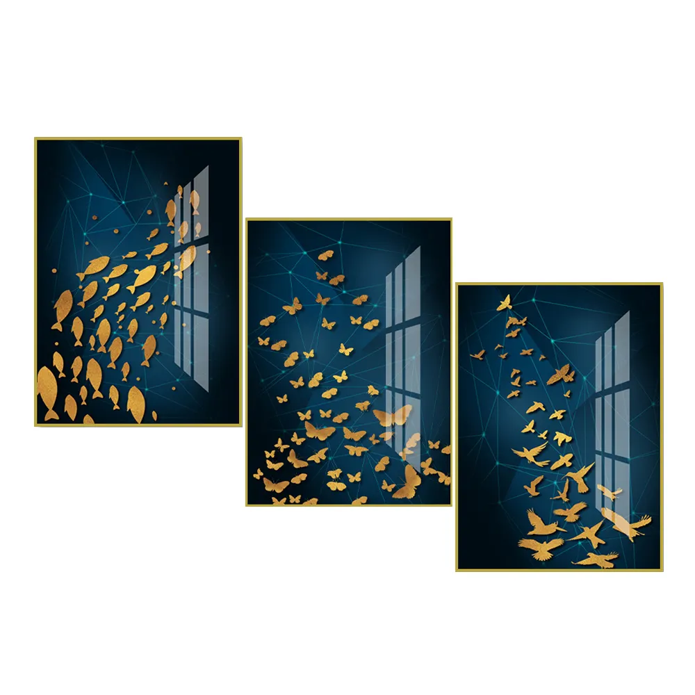 Factory Wholesale Wall Art Custom Golden Animal Butterfly Glass Painting Abstract Crystal Porcelain Painting