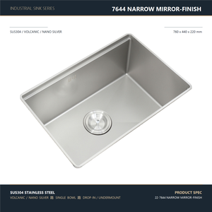 Fregadero de Cocina de un Solo Tazón 760x440mm, Acero Inoxidable 304, Patrón Volcánico Nano Plateado, Borde Estrecho, Acabado Espejo, Incluye Grifo - Product Image 1