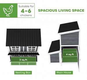 Para gallinero de madera, caja de anidación impermeable de 39 pulgadas con bandeja extraíble, para exteriores, color gris claro, para 4-6 gallinas y animales pequeños - Product Image 3