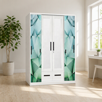 Armoire en acier moderne à 3 portes, armoire de chambre en métal avec miroir, armoire de rangement à motifs floraux, pour salon, hôtel, appartement