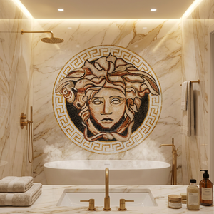 Mosaico a Medaglione in Marmo dal Design Europeo Personalizzato con Motivo a Ritratti Murali Moderni e Bordo per Applicazioni su Piastrelle Quadrate per Pavimenti di Hotel - Product Image 2