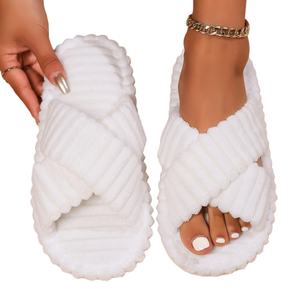 Chaussons pour femmes en velours côtelé à bout ouvert, automne-hiver, intérieur-extérieur, semelle épaisse, chaud, PVC, ouverture à une sangle, semelle en mousse - Product Image 6