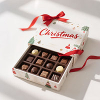 Rosa Weihnachtsschokoladen-Geschenkbox-Verpackung mit Bands chleife Luxus-Kunstpapier-starre Trüffel box mit Trennwänden und klarem PVC-Fenster