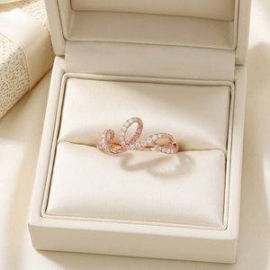 Nouveautés : Bague en or rose massif 18 carats avec diamant naturel et saphir rose, série lignes courbes, bijoux exquis et brillants - Product Image 2