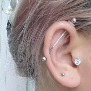 Boucles d'oreilles en acier inoxydable 14G pour femmes, bijoux de Cartilage de barre droite, Piercing d'haltère industriel pavé CZ - Product Image 3