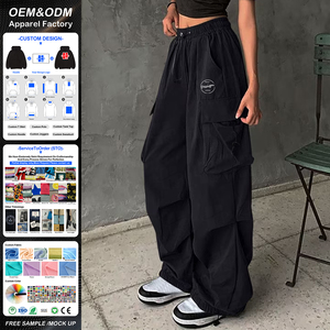 Pantalones Jogger Casuales Unisex de Pierna Ancha al por Mayor OEM con Logotipo Personalizado, Puños Elásticos, Pantalones Holgados Drapeados para Mujer, Pantalones Cargo con 6 Bolsillos - Product Image 1