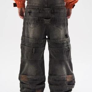 Vaqueros anchos de mezclilla para hombre, estilo retro vintage, con múltiples capas, cintura lavada, desgastados, rotos, holgados, para otoño - Product Image 3