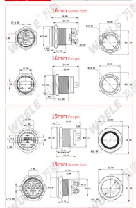 Interrupteur à bouton-poussoir en métal noir 20A diamètre d'installation à courant élevé 16/19/22mm étanche IP67 PUSH SMITCH interrupteur de lumière LED