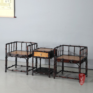 Bamboo Tea Table Set 4 Piece Lacquered Bamboo Chinese Style With Drawer Storage For Tea Brewing - Product Image 3