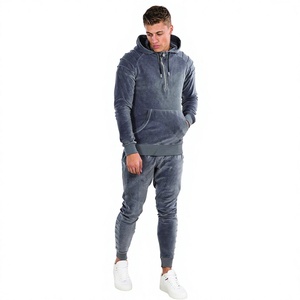 Ensemble sweat à capuche et pantalon de survêtement en velours pour homme, couleur unie, décontracté, pour l'automne, gris - Product Image 1