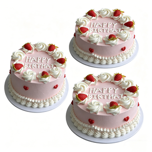 Modèle de gâteau d'anniversaire artificiel en plastique rose de 8 pouces, avec noyau en mousse, motif cœur, design classique crème fraise, réutilisable pour - Product Image 6