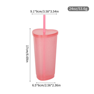 Vaso de Plástico PP de 24oz con Forma de Corazón, Tapa Rosa, Romántico, Reutilizable, para Agua, Regalo para San Valentín, Bodas, Venta al por Menor - Product Image 6