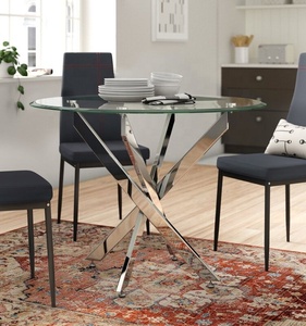 Table de cuisine ronde avec jambes chromées, en verre transparent, table à manger <span class=keywords><strong>pour</strong></span> salle de <span class=keywords><strong>petit</strong></span> déjeuner, au <span class=keywords><strong>meilleur</strong></span> prix, design moderne - Product Image 6