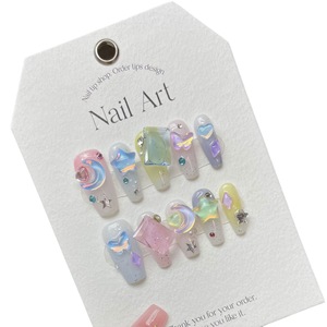 <span class=keywords><strong>Uñas</strong></span> postizas largas tipo ataúd con arte celestial de ensueño, dijes 3D de luna, estrellas y mariposas, estilo fantasía de alta gama, venta al por mayor - Product Image 6
