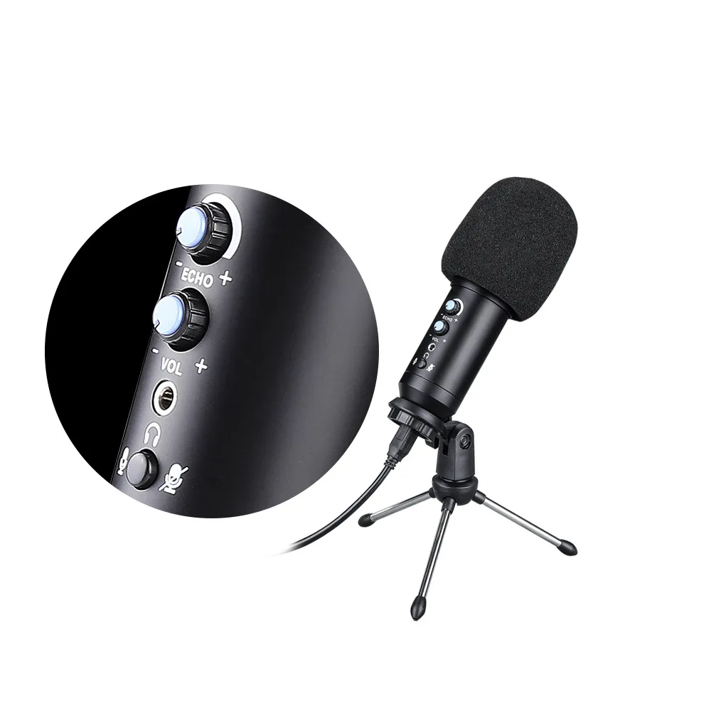 Desktop Recording Studio USB-Kondensator mikrofon mit Stativ ständer/Echo/Mute/Monitor für Telefon PC Skype Online Gaming Vlogging