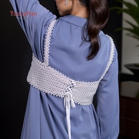 YouLaPan Débardeur Vintage à Perles, Bralette à Bretelles Fines Perlées à la Main avec Fermeture à Nœud en Ruban, Accessoire de Mode