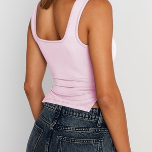 Women's Trendy Knitted Spandex/Cotton V-neck Backless Regular Tank <b>Tops</b> Summer Casual Breathable Eco-Friendly Quick Dry Cute - Product Image 2