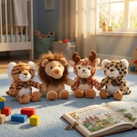 Petits animaux en peluche 3D (tigre, lion, cerf, léopard) style dessin animé, mignons, doux et moelleux, porte-clés, breloques de sac et pendentifs