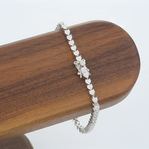 Women's 3*3mm S925 Sterling Silver <b>Heart</b> <b>Love</b> Design Moissanite Tennis Chain <b>Bracelet</b> with Gold Plating Third Party Certified - Product Image 2