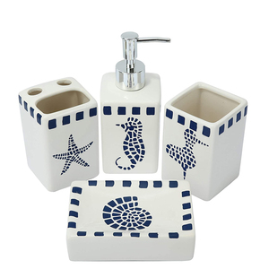 Juego de <span class=keywords><strong>Baño</strong></span> de Cerámica Moderna Azul Claro con Relieve, Ecológico, de Cuatro Piezas, con Forma de Concha, para Hotel - Product Image 2