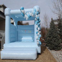 Château gonflable commercial en PVC bleu clair avec piscine à balles et toboggan pour mariages