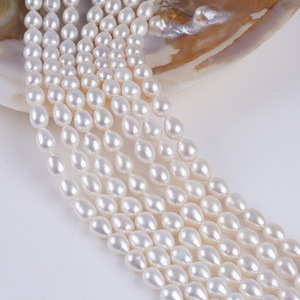 Collier semi-fini en perles d'eau douce naturelles de 8-9 mm, forme de riz, bon lustre avec de légères imperfections pour la fabrication de bijoux en perles en vrac - Product Image 2