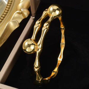 Fashion 18k Gold Plated Pure <b>Copper</b> Wholesale Chic Bamboo Texture Smooth Round Bead For Evening Gathering femme <b>bangles</b> bracelet - Product Image 5