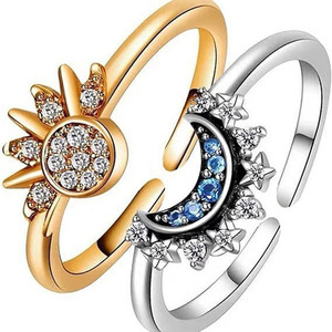 RM1302 18k Or Argent Plaqué Minuscule Minimaliste Micro Pave CZ <span class=keywords><strong>Sonne</strong></span> et Luna Anneaux Empilables CZ Lune et Étoile Soleil Signet Anneaux - Product Image 6