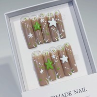Tacana 10 pièces Faux ongles à presser faits main 4.0 Longs, motif étoile tubulaire, style européen séduisant, 3D, couverture complète, style français