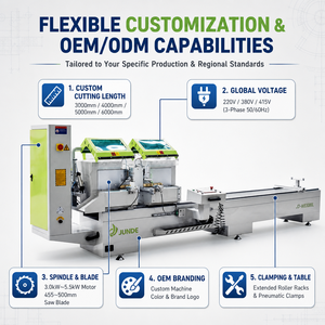Machine de découpe CNC à double tête pour profilés aluminium 45 degrés JUNDE pour le traitement des portes d'armoires - Product Image 2
