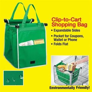 <b>Foldable</b> Shopping Bags Reusable Large Trolley Clip-To-<b>Cart</b> Grocery Supermarket Storage Bags Portable Green Cloth Handbags - Product Image 5