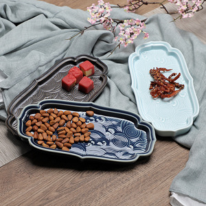 Assiette à fruits en céramique rétro chinoise, motif abstrait, passe au lave-vaisselle, plateau de service résidentiel - Product Image 1