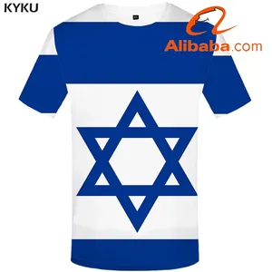 Kaus Logo Kustom Lucu Kaus Bendera Kaus Pria Israel Kaus Geometris Kasual Kaus Biru Cetak Pakaian Anime Harajuku 3D