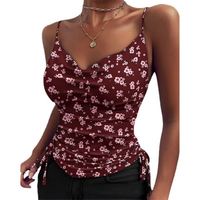 Haute qualité nouvelles femmes couleur unie col en V profond licou sangle serré cordon gilet décontracté t-shirt