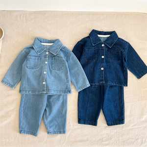 봄 가을 아기 남아 여아 의류 세트 긴팔 데님 셔츠 코트 바지 투피스 아기옷 - Product Image 2