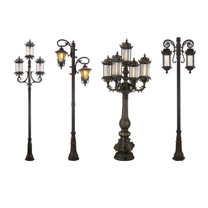 Lampadaire de jardin extérieur double lanterne LED IP66 à alimentation CA avec détecteur de mouvement, poteau métallique résistant aux intempéries, intensité variable, éclairage 10 ans - Product Image 1