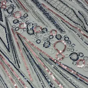 Fabrik preis Pailletten Perlen Abend Stoff Tüll Stickerei Mesh Stoff für Frauen Kleid