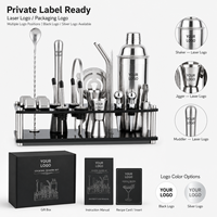 Kit de barman personnalisé ODM OEM avec logo, 22 pièces, shaker à cocktails de 700 ml, outils de bar en acier inoxydable avec support d'affichage en acrylique