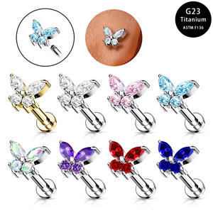 G23 titanio internamente filettato Labret Flat Back cartilagine elica Tragus <span class=keywords><strong>Piercing</strong></span> per il corpo gioielli farfalla zirconi naso anelli - Product Image 1