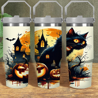 Gobelet isotherme en acier inoxydable 30oz avec paille, motif Chat d'Halloween, pour dropshipping depuis entrepôt USA, articles promotionnels