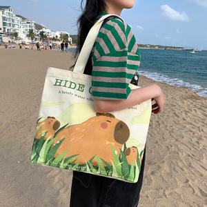 Nouveau Style mignon Capybara toile sac fourre-tout grande capacité femmes sac à bandoulière à la mode une pièce conception pour les banlieusards hommes - Product Image 6