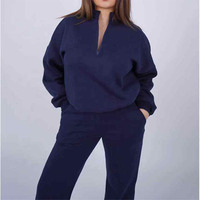Pakaian Wanita Grosir Streetwear Tracksuit 2 Potong Set Sweatshirt Quarter Zip dan Celana Flare untuk Wanita