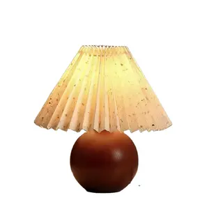 Lampu samping tempat tidur, gaya Nordic Vintage lampu lipit kap kamar tidur lampu meja kayu Jepang diskon besar