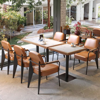 Ensemble table et chaises carrées en fer moderne, mobilier de salle à manger commercial écologique pour restaurants, cafés, utilisation en extérieur et à domicile, bar